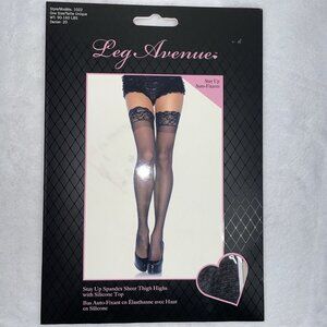 Lace Top Sheer Thigh High Spandex Stay Up Band Classic Black Lingerie 90-160 lbs